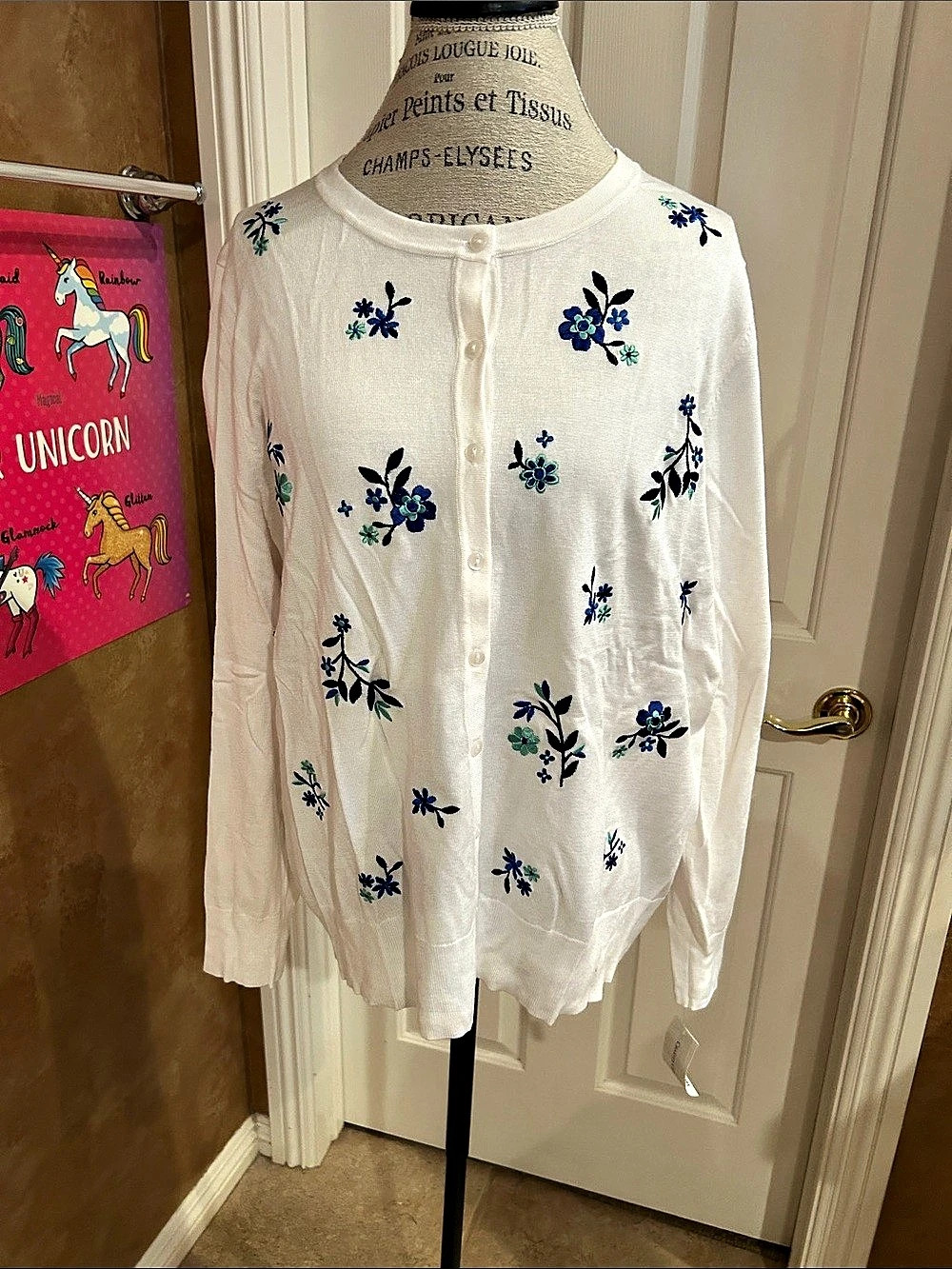 Charter Club Floral Embroidered Button Front in White Size XXLarge NWT